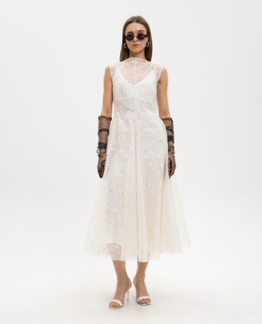 Marc Le Bihan Сукня з шовком з квітковою вишивкою кольору айворі 2166