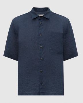 Cashmere&Whiskey Синяя рубашка из льна с короткими рукавами 0335900656