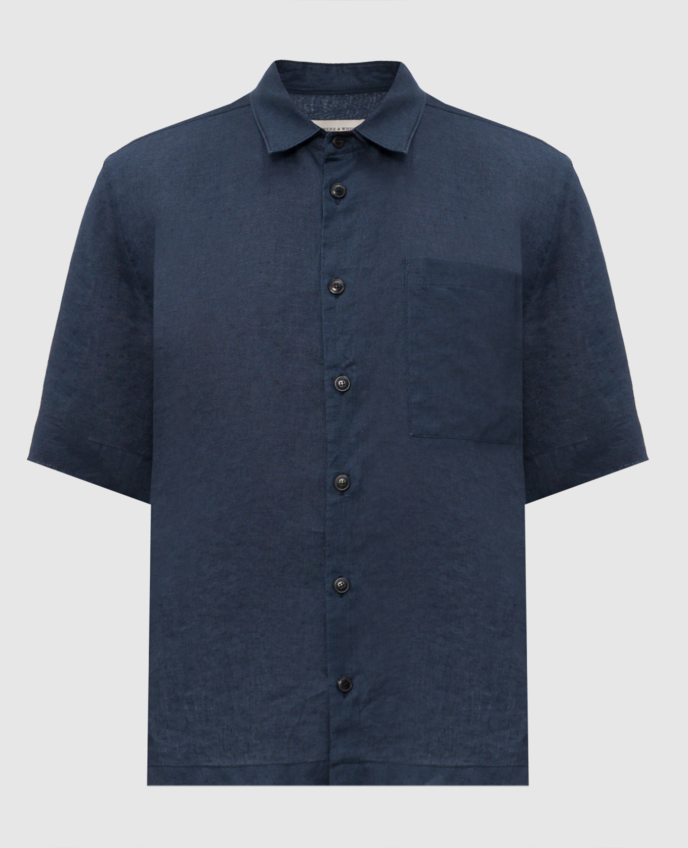 Синяя рубашка из льна с короткими рукавами