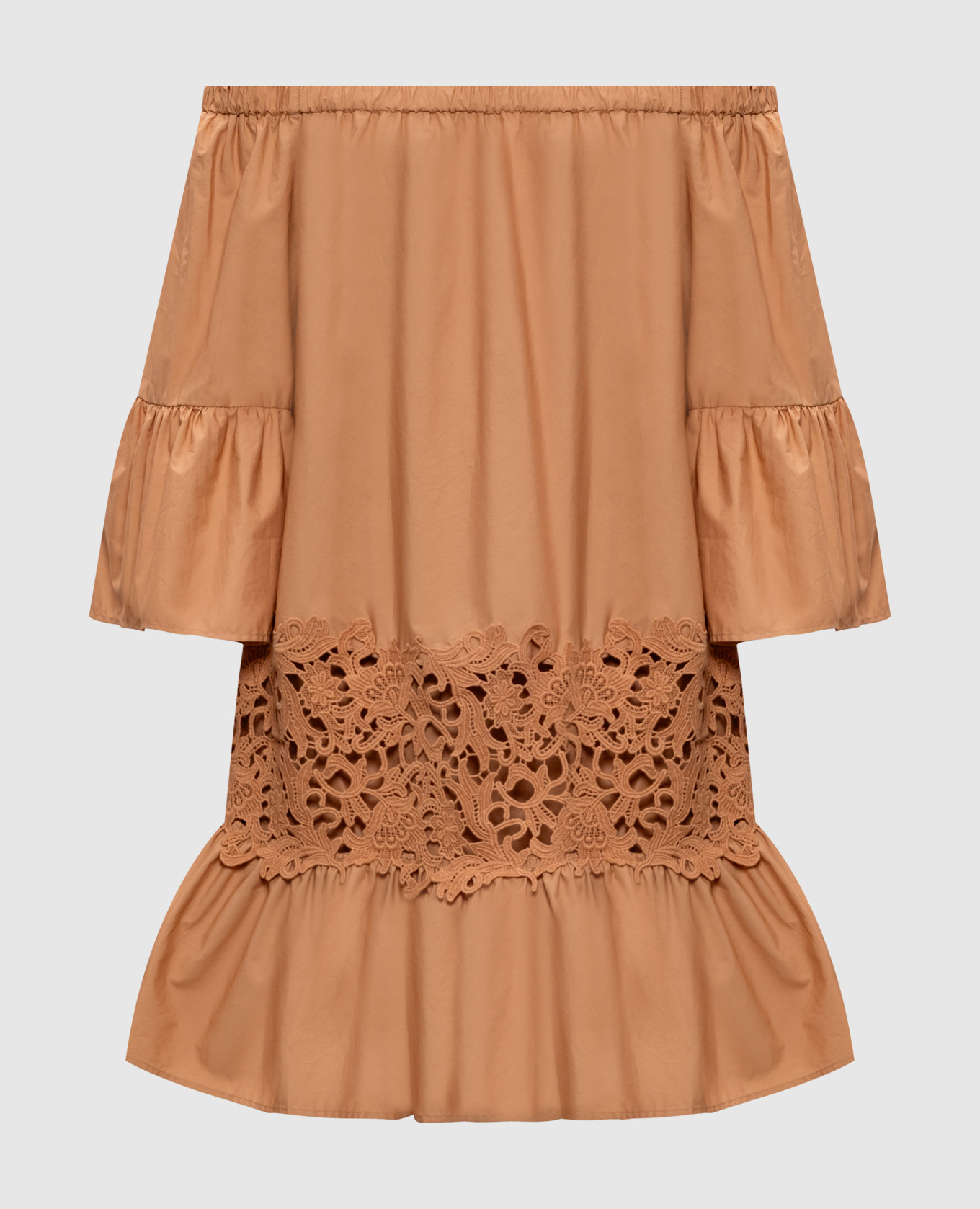 

Коричневое платье с кружевом, Коричневый, Повседневные платья