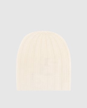 Pini Parma Біла шапка в рубчик з кашеміру CUFFIABEIGE