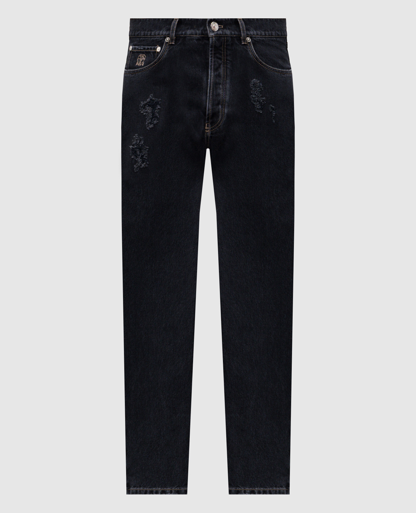 

Серые джинсы с прорехами с логотипом, Серый, Зауженные джинсы