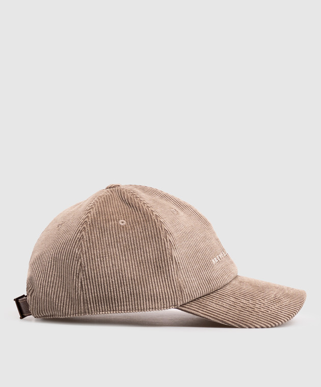 Brunello Cucinelli Бежева вельветова кепка з вишивкою логотипа MY4999850 зображення 3