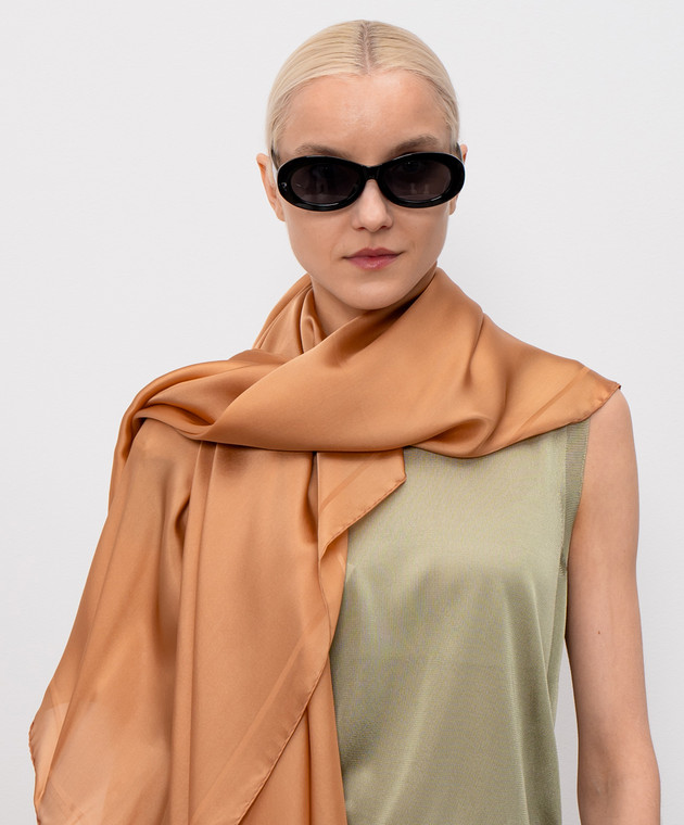 Saint Laurent Коричневый платок из шелка с узором Cassandre 8599153Y039 изображение 2