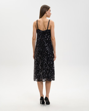 Twinset Чорна сукня міді з мережива з паєтками 261TP2630