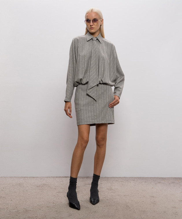 Brunello Cucinelli Сіра сукня з вовною в смужку MG576AB5H1 зображення 2