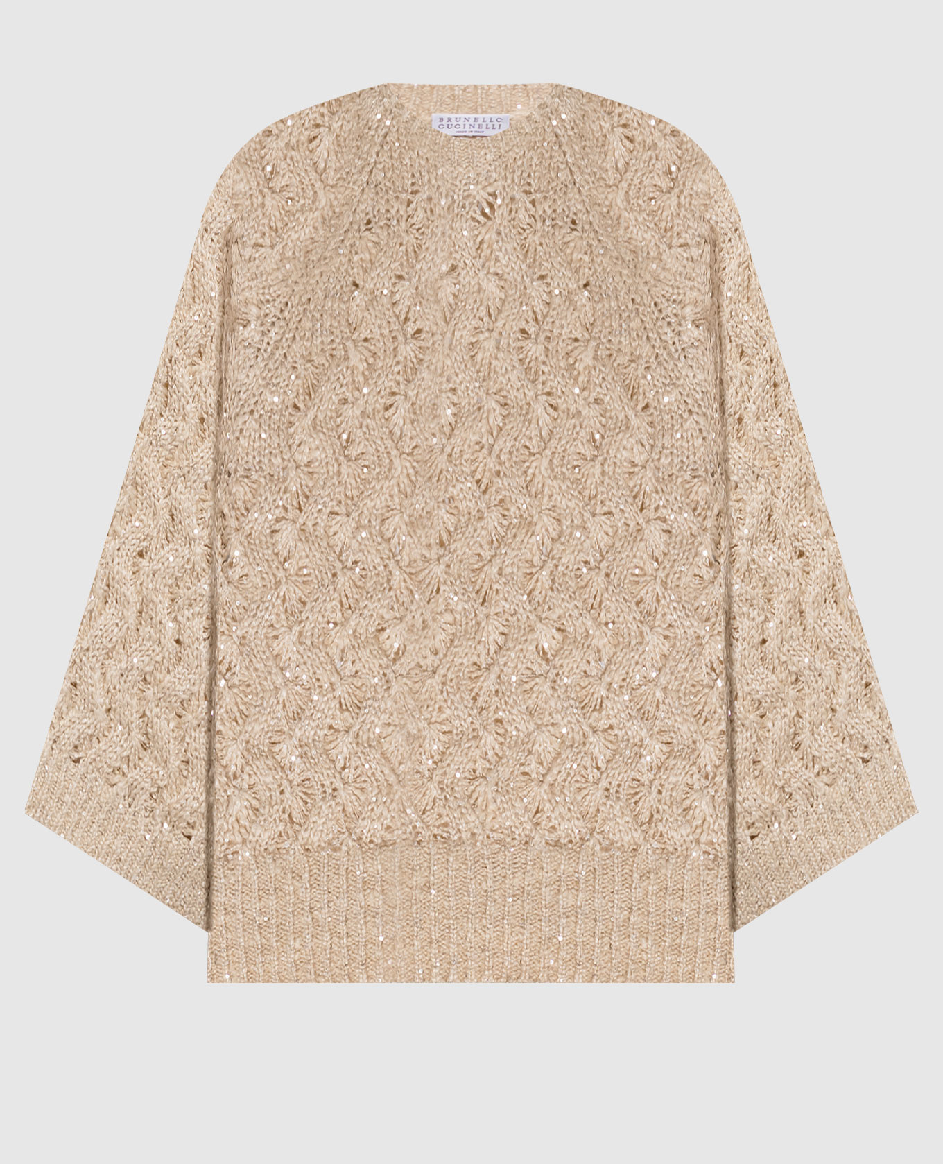 Бежевый свитер с шелком и леном в узор с пайетками