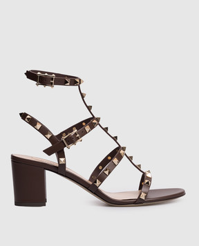 Valentino Коричневые кожаные босоножки Rockstud 8W2S0491VBP