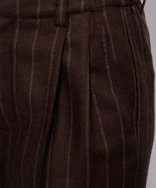 Brunello Cucinelli Коричневые брюки из шерсти в полоску MP554P9017 изображение 5