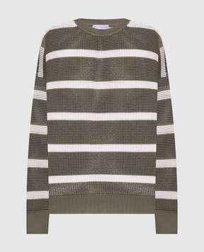Brunello Cucinelli Зелений ажурний джемпер в смужку M19225700