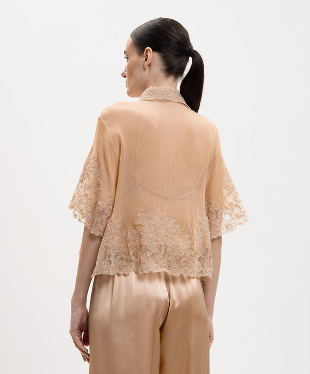 Ermanno Scervino Бежева блуза із шовку з мереживом D482K718APCSQYE зображення 4