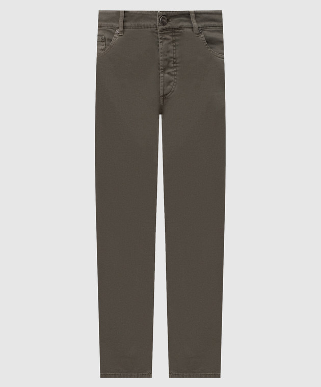 Brunello Cucinelli Джинсы цвета хаки с вышивкой эмблемы M277PD3210