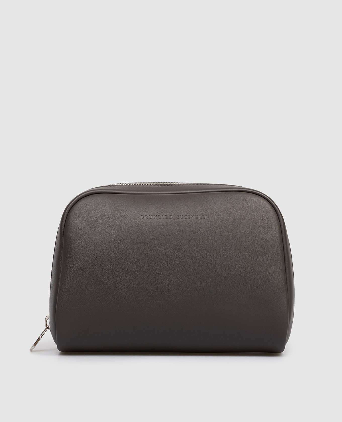 Темно-коричневый кожаный несесер с тиснением логотипа