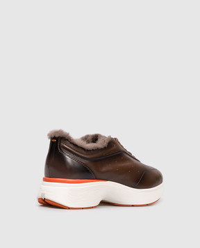 Santoni Коричневые кожаные кроссовки на меху WBBC61376BARPVWC