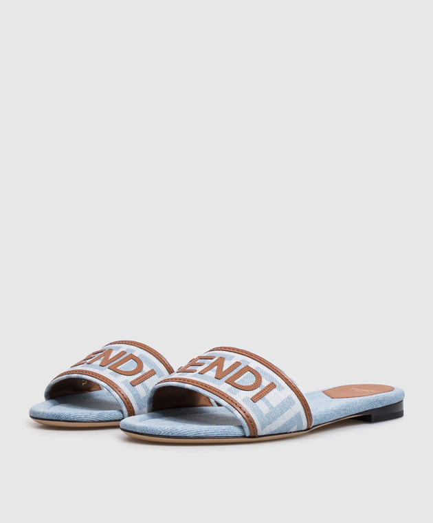 Fendi Голубые шлепанцы с логотипом с эффектом денима 8R8092AY2Z изображение 2