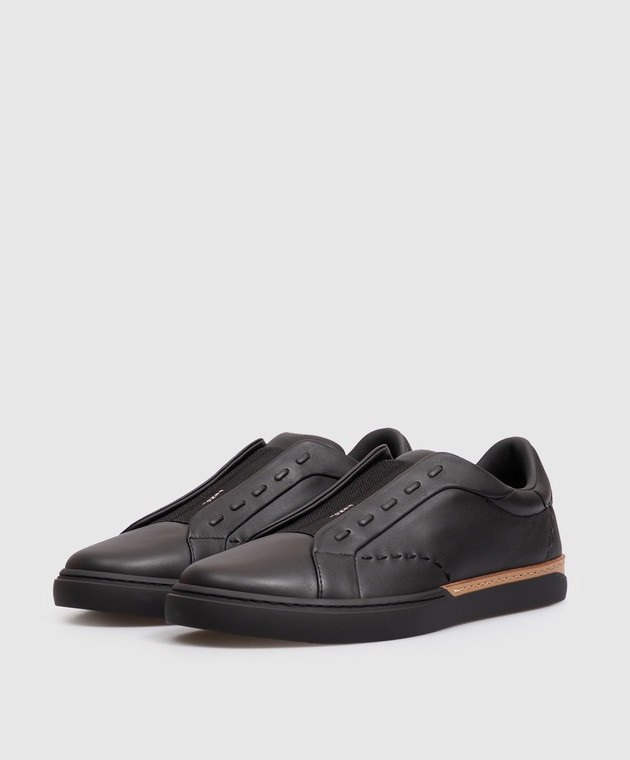 Fendi Черные кожаные кроссовки City 7E1937A2C9 изображение 2