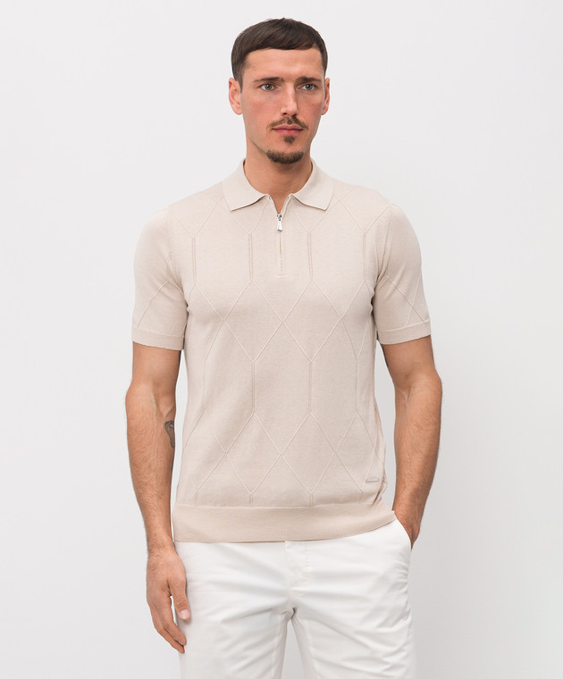 Enrico Mandelli Бежевое поло с геометрическим узором 3K007A5645 изображение 3