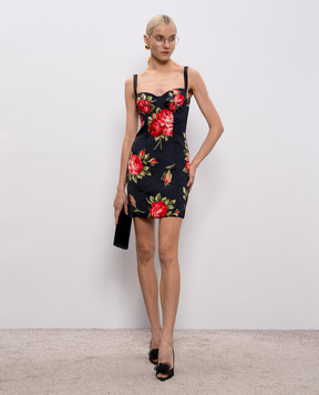 Dolce&Gabbana Чорна сукня міні в брендовий принт F6CLMTFSICD