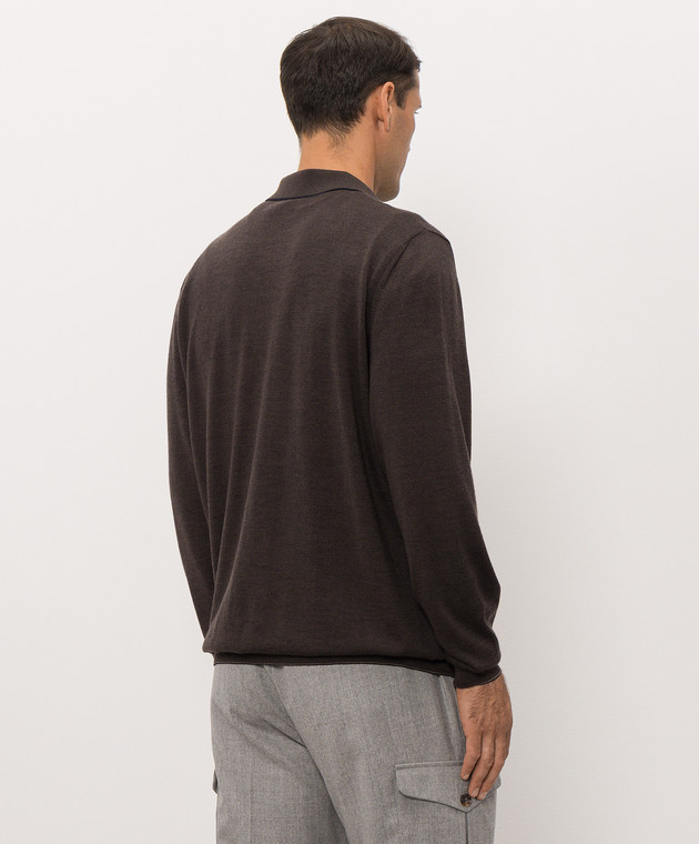 Bertolo Cashmere Коричневое поло из шелка и шерсти на молнии 90263600258758 изображение 4