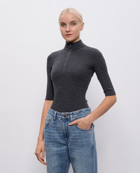 Brunello Cucinelli Серый топ из шерсти в рубчик MD998VB714