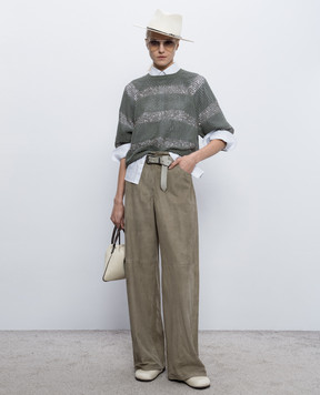 Brunello Cucinelli Зелений ажурний джемпер з паєтками M58772800