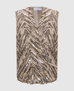 Brunello Cucinelli Коричневий жилет з льоном та шовком на запах MCWR07606