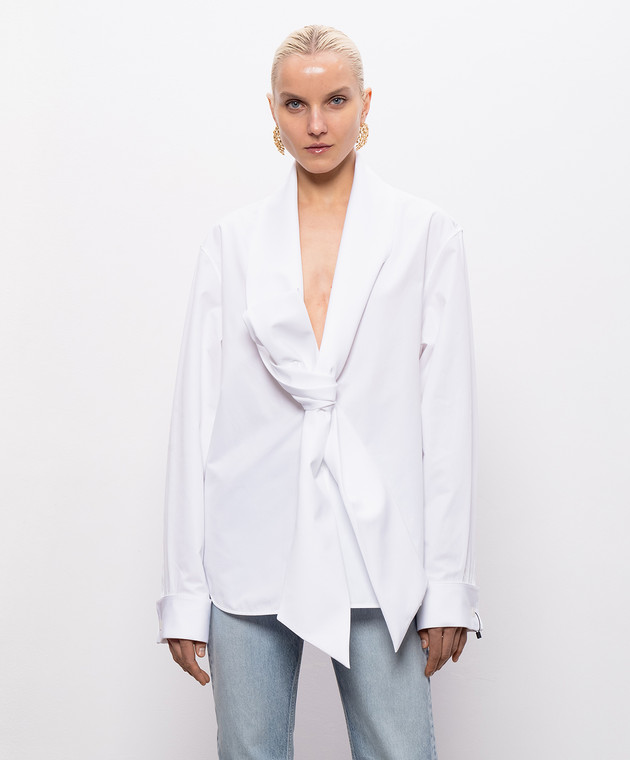 Saint Laurent Белая рубашка с акцентным воротником 870726Y1H48 изображение 3