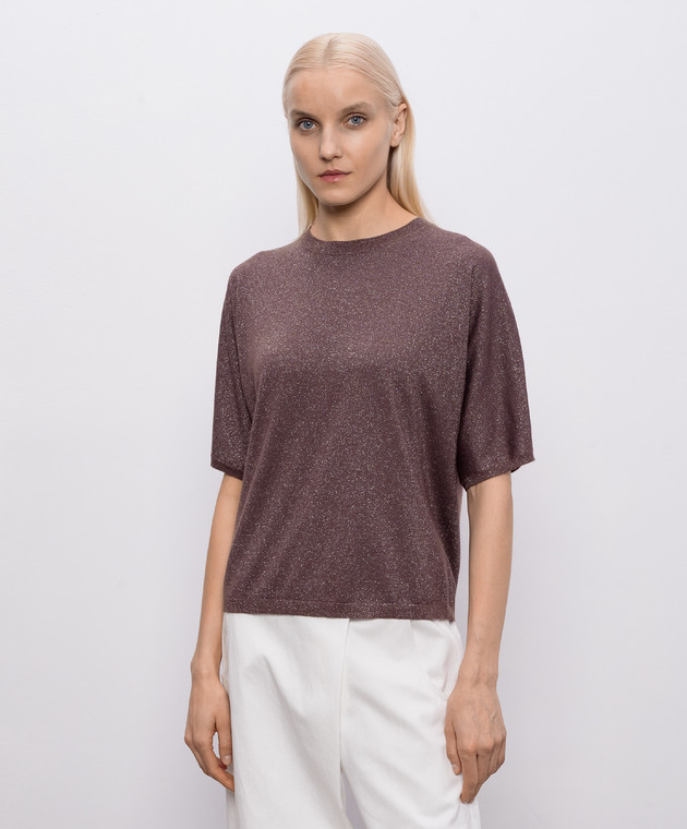 Brunello Cucinelli Фіолетова футболка з кашеміром та шовком M41835700P зображення 3