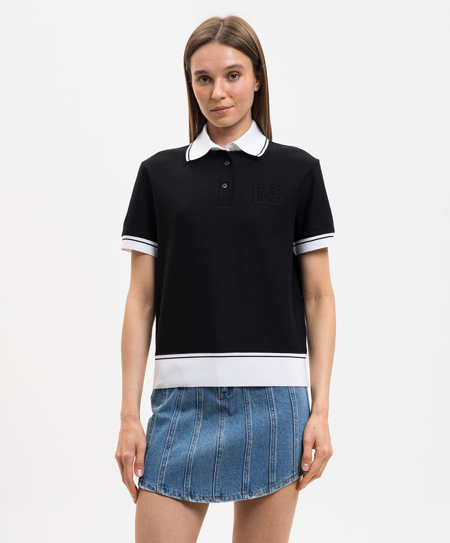 Dolce&Gabbana Черное поло с нашивкой монограммы F8V33ZGDDMH изображение 3