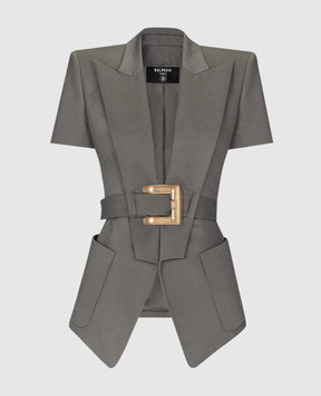 Balmain Жакет кольору хакі з короткими рукавами GF0SB225CG65