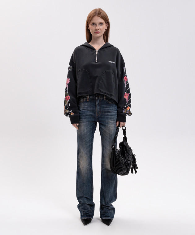 Off-White Серое укороченное худи с принтом 2FE00499T изображение 2