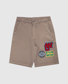 Off-White Дитячі коричневі шорти з нашивками Camping 44BCB00BS26F001