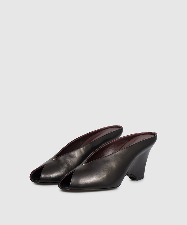 Khaite Чорні шкіряні мюлі Cloak peep на танкетці F6025942 зображення 2