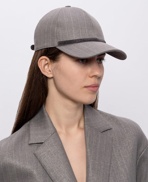 Brunello Cucinelli Серая кепка из шерсти с люрексом в полоску MCAP90227P