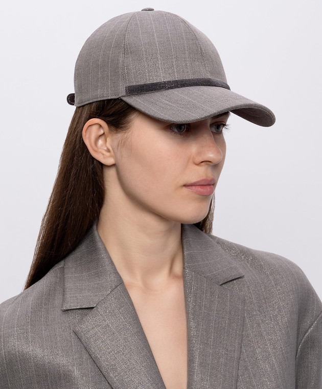 Brunello Cucinelli Серая кепка из шерсти с люрексом в полоску MCAP90227P изображение 2