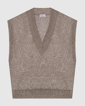 Brunello Cucinelli Коричневый жилет с льном с пайетками MDT746402