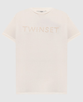 Twinset Бежева футболка з вишивкою логотипа 261LM2NJJ