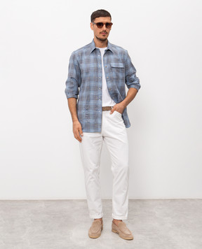 Kiton Блакитна сорочка з вовною та шовком в клітинку UMCBUBAK0628G