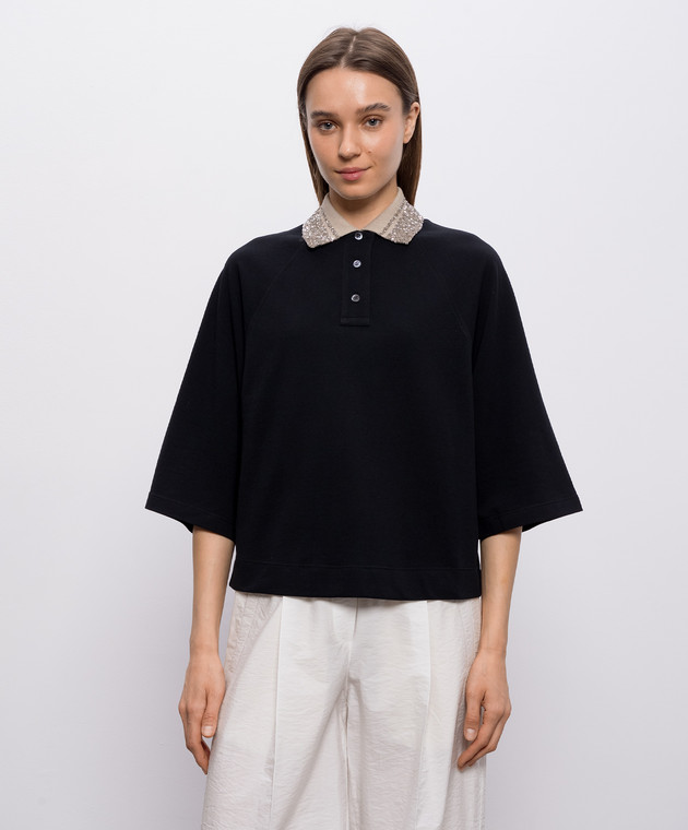 Brunello Cucinelli Чорне поло з контрастним коміром M0T63EJ115 зображення 3