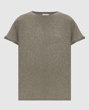 Brunello Cucinelli Футболка цвета хаки с кашемиром и шелком с люрексом M41810000