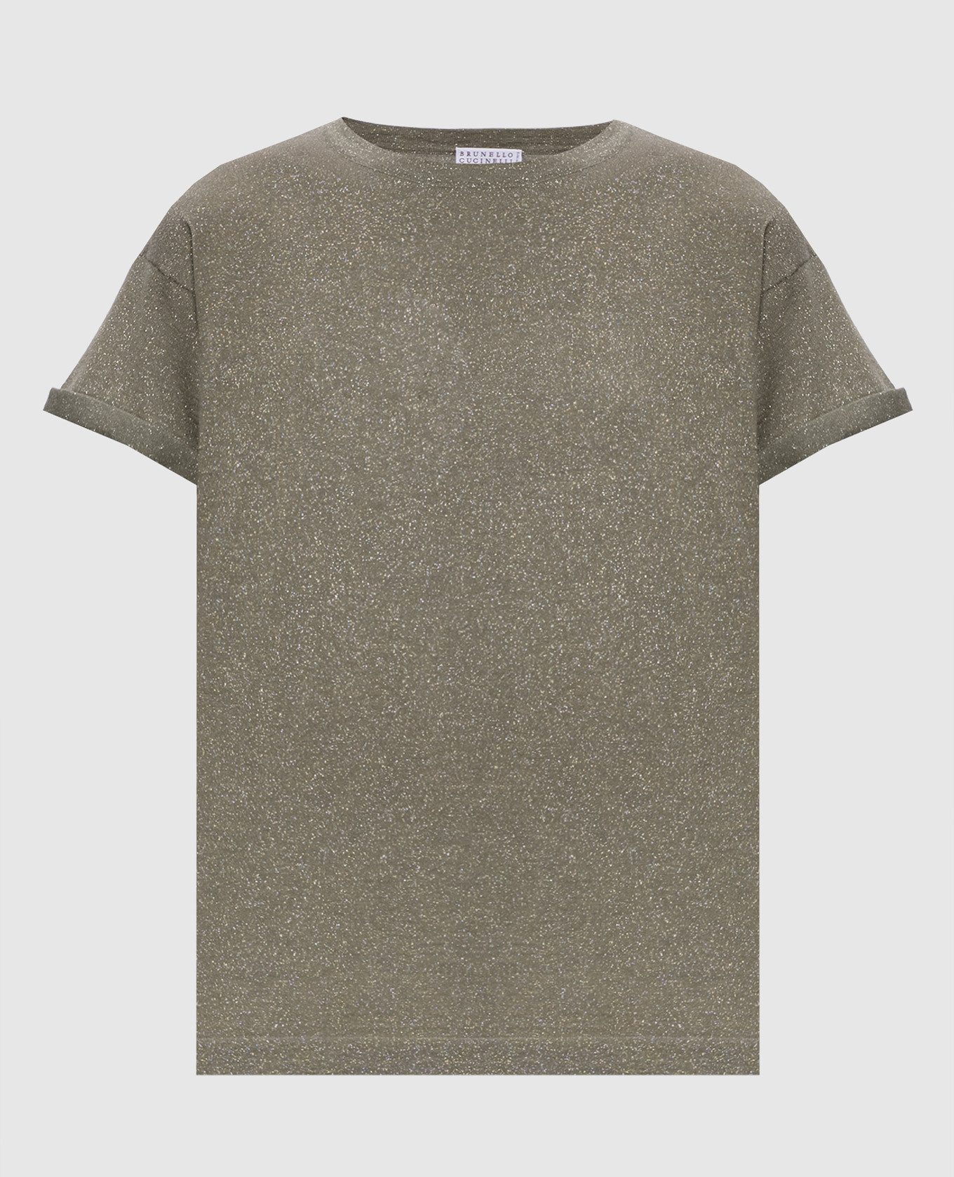 Футболка цвета хаки с кашемиром и шелком с люрексом