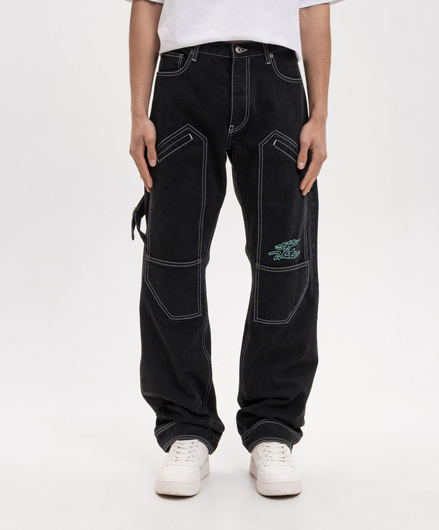 Off-White Чорні джинси-карго з принтом логотипа 44XYA196S26D001 зображення 3