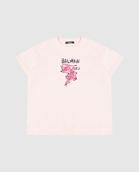 Balmain Дитяча рожева футболка з принтом Tiger BZ8A41Z3672610