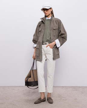 Brunello Cucinelli Замшевая куртка цвета хаки с цепочкой мониль MPCAI7853