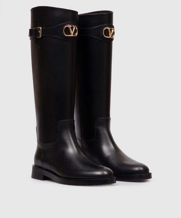 Valentino Черные кожаные сапоги с логотипом 9W2S0MT1DSH изображение 2