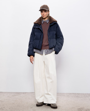 Brunello Cucinelli Синий пуховик с мехом MH5257474