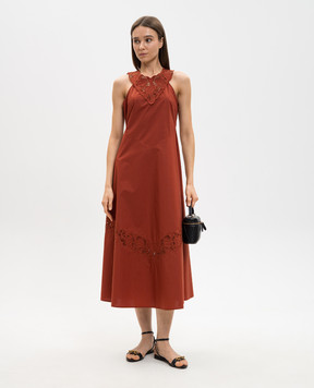 Twinset Терракотовое платье миди с вышивкой 261TT2032