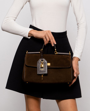 Dolce&Gabbana Коричневая замшевая сумка My Sicily с логотипом BB7782BO903