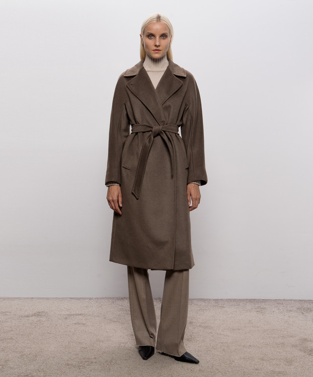 Max Mara Weekend Коричневое двубортное пальто RESINA из шерсти WKDRESINA изображение 3
