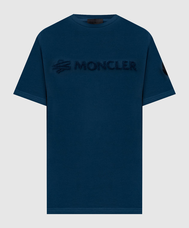 Moncler Синя футболка з фактурним логотипом L20918C0001189AUG